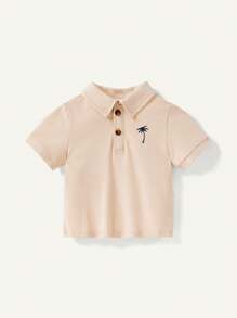 Cozy Pixies Baby Boy 2pcs Casual Palm Tree Print Basic Pullover Polo Tee