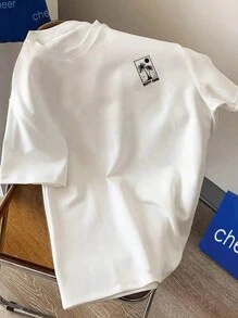 Men's Casual Printed Short Sleeve T-Shirt For Daily Wear, Spring & Summer - White - View 1