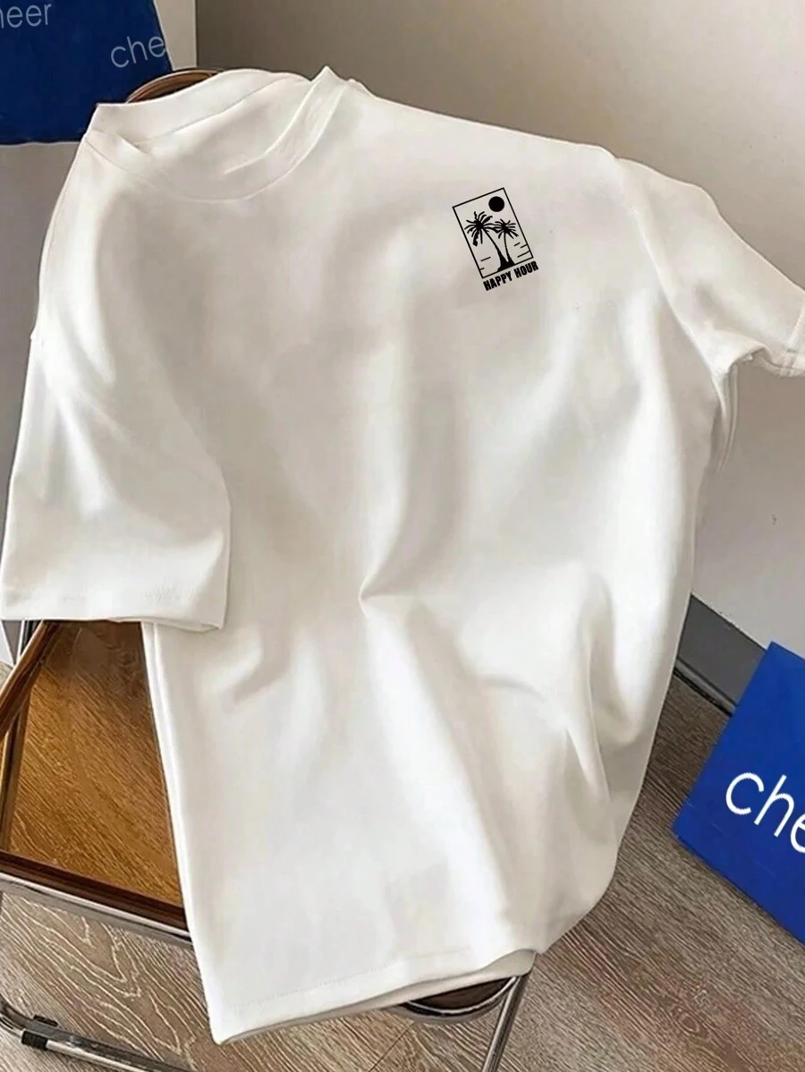 Men's Casual Printed Short Sleeve T-Shirt For Daily Wear, Spring & Summer - White - View 1