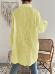 SHEIN EZwear 春季休閒寬鬆質感垂肩扣釦針織開衫襯衫