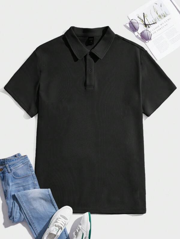 SWAVVY Men Summer Solid Color Casual Knitted Short Sleeve Polo Shirt
