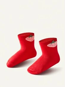2 Pares / Set Calcetines Infantiles Básicos Con Patrón De Fresa Lindo Adecuados Para Exteriores