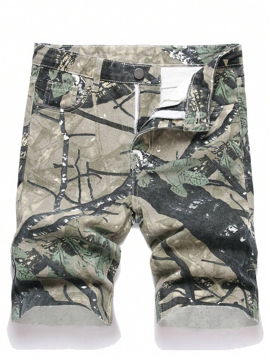 Tween Boy Personalized Casual Denim Shorts With Branch Print, Spring And Summer - Multicolor - View 1