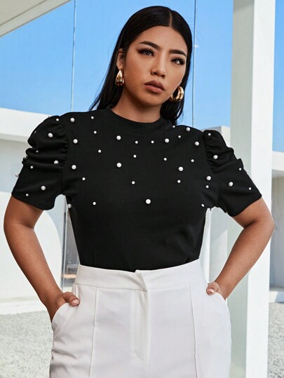 SHEIN Privé Plus Pearl Beaded Top