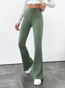 SHEIN Tall Của phụ nữ Màu thuần Bùng nổ Xà cạp - màu xanh lá - Xem 4