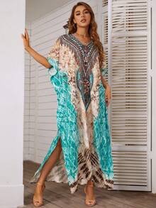 速干印花沙滩罩衫连衣裙长袍款式宽松泳衣罩衫罩衫