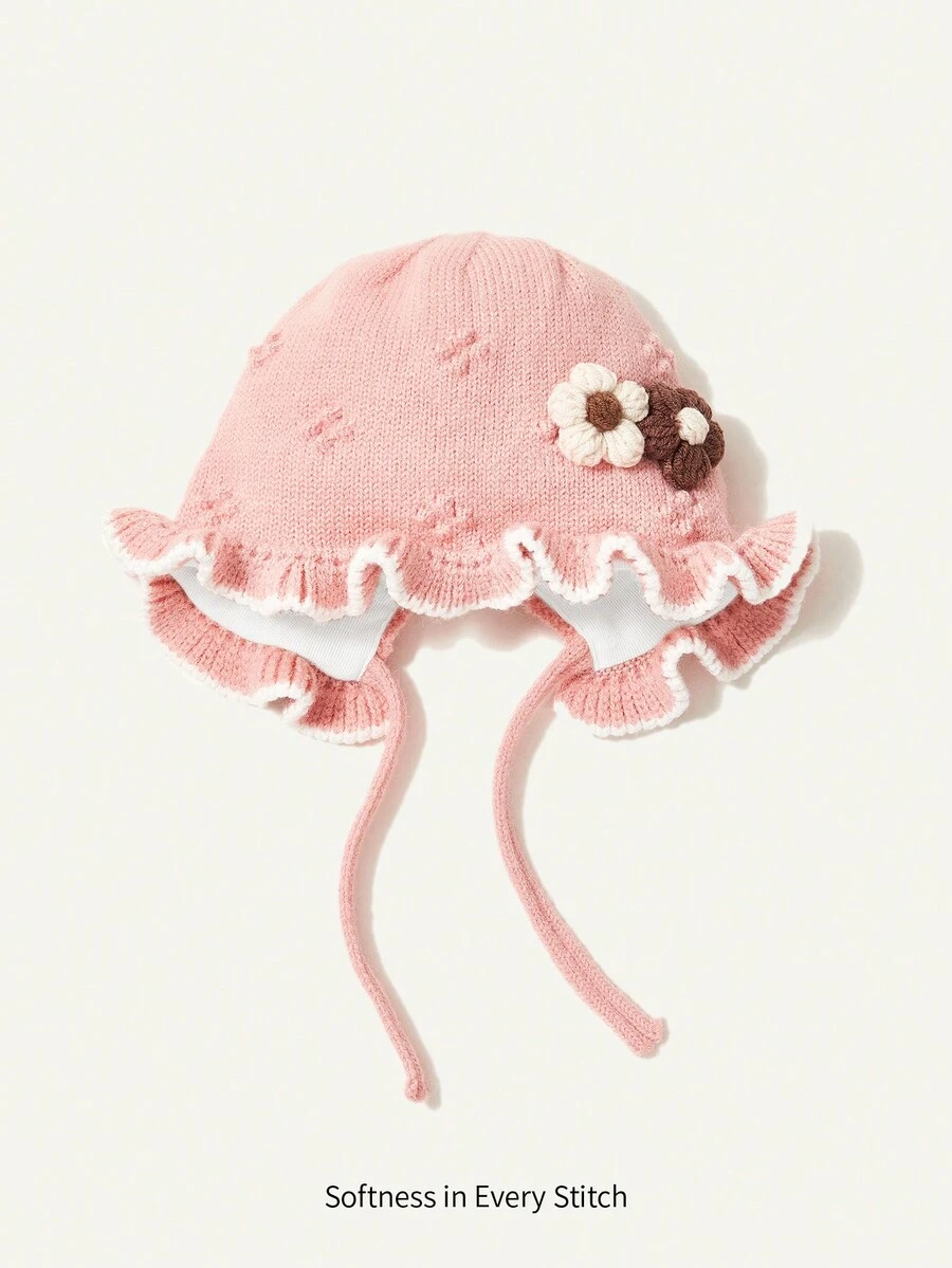 SHEIN 1入組可愛花造型針織帽適用於 - 粉色 - 查看 1