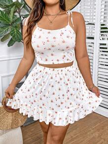 Flirla Plus Size Spaghetti Strap Tank Top + Knitted Asymmetric Hem Skirt