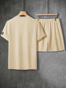 Manfinity Homme Men USA Flag Slogan Print Short Sleeve T-Shirt And Shorts Set For Summer
