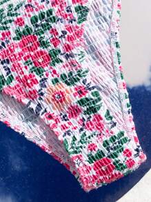 SHEIN Swim Summer Beach Women Holiday Floral Print Halter Bikini Set