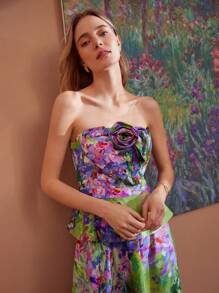 MOTF PREMIUM ALLOVER PRINT STEREO FLOWER DETAIL TUBE TOP - Beige - View 5