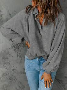 CILKOO Áo nỉ dài tay cổ lửng dáng casual, thích hợp mùa thu/xuân. - Xám - Xem 6