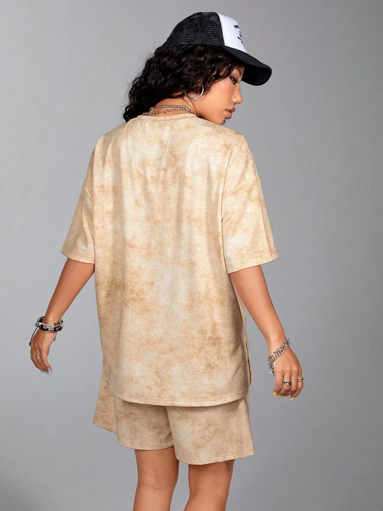 Women Simple Letter Print Short Sleeve And Shorts Set Short Sets Summer