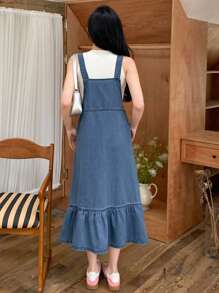 DAZY 女性休閒荷葉邊牛仔裙，適用於夏季 - 藍色 - 查看 5