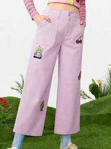 SHEINNeu Women's Y2k Style Fruit Print Straight-Leg Pants - Pink - View 6