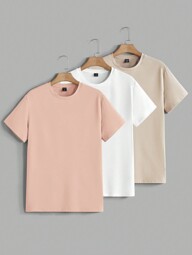 Manfinity BRENVOR paquete de 3 camisetas de manga corta de unicolor casuales de verano para hombre