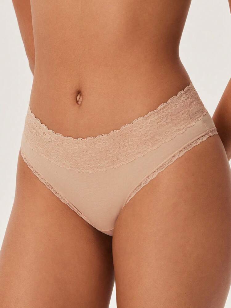 3-Pack Airy Cotton Lingerie Basic Mid Waist Lace Trim Cheeky Women Underwear Panties Set