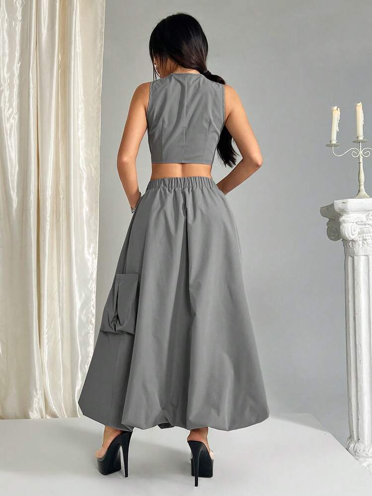 Women Street Style Y2K Cool Suit Vest Loose Casual Bubble Skirt Two-Piece Set