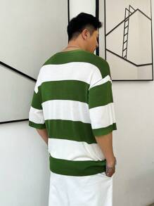 Manfinity Hypemode Men's Round Neck Two-Tone Striped Knitwear - Mint Green - View 2