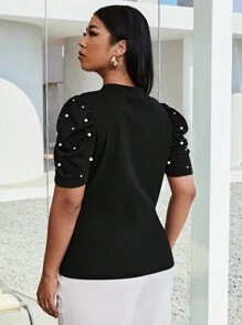 SHEIN Privé Top con cuenta con perla - Negro - Ver 2