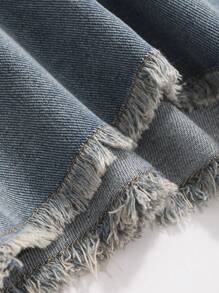 DAZY 女士毛边牛仔裙，适合春夏穿着 - 藍色 - 查看 8