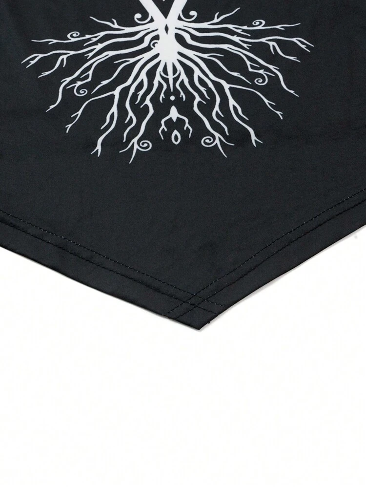 Women Life Tree Printed Asymmetrical Hem Hooded Long Sleeve T-Shirt Spring Autumn