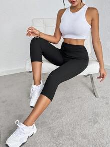 SHEIN Essnce Summer Women Low Waist 7/10 Length Capri Leggings - Black - View 6