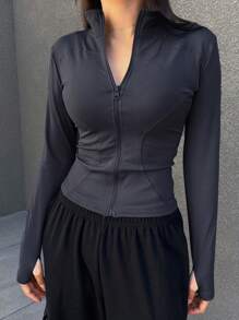 DAZY 女士純色拉鍊立領運動風夾克