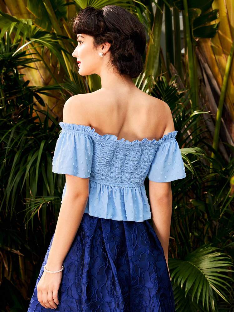 Vintage Elegant Short-Sleeved Shirt With Ruffle Trim And Bow Tie At Ear-Hole, Perfect For Summer Vacation Hawaiian Summer Women Shirts Blue Tops Retro Crop Top Mother Day Concert Graduation Wedding