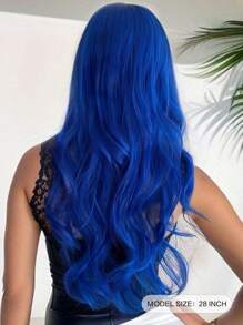 1 Piece Synthetic Blue Wig, 28 Inches, Centre Parting, Long Curly Hair Without Bangs For Party, Cosplay And Daily Wear, Suitable For Halloween And Christmas