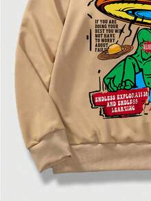 ROMWE MEN Street Life 男士卡通標語圖案束口連帽衛衣和運動長褲 - 彩色 - 查看 5