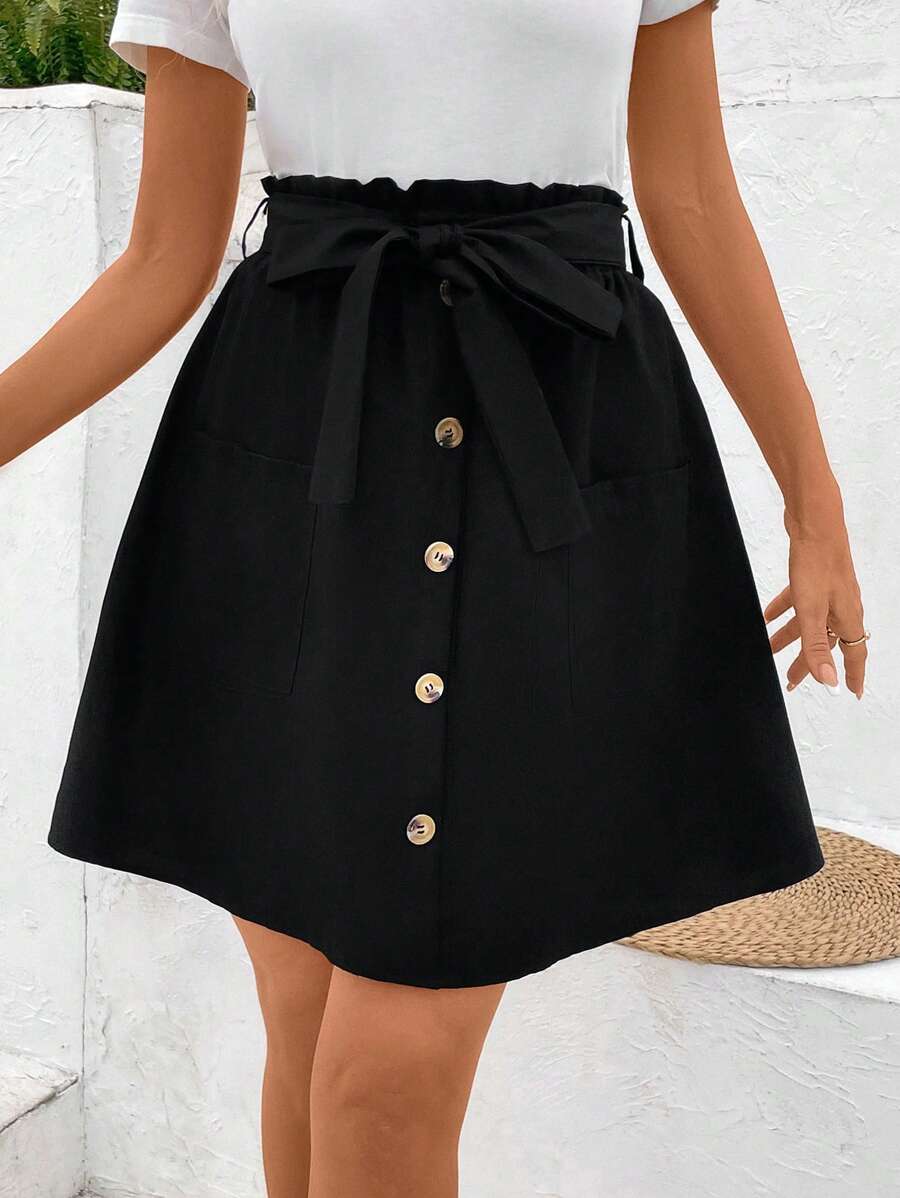 EMERY ROSE 女士時尚裝飾鈕扣裙 - 黑色 - 查看 1