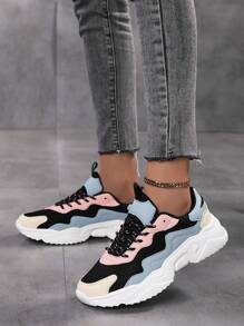 Women's Stylish Mesh Sneakers - Lace Up Platform Chunky Sneakers With Breathable Thick Soles For Comfort!