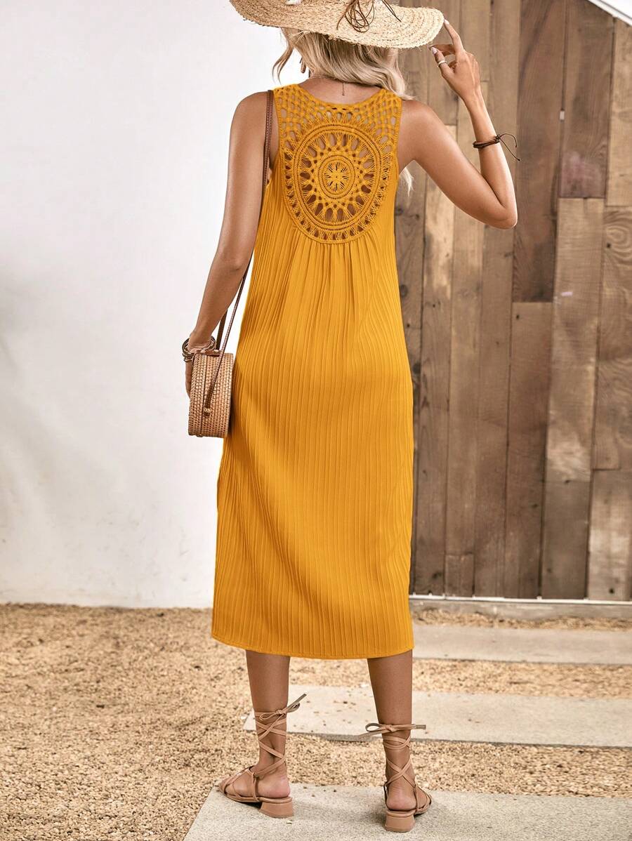 SHEIN Clasi Spring/Summer Holiday Apricot Lace Women's Long Dress
