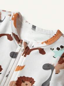 Cozy Pixies Set a juego de mameluco de manga larga sólido con diseño de dinosaurio y cuello redondo para niño recién nacido con pies