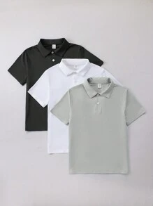 SHEIN Camisa polo de manga corta de unicolor para niño preadolescente para el verano