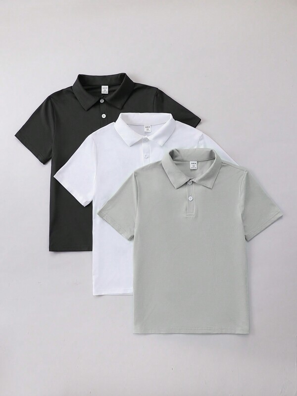 SHEIN Camisa polo de manga corta de unicolor para niño preadolescente para el verano