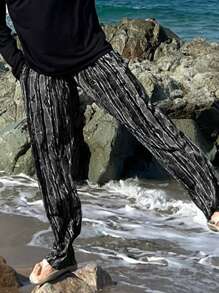 DAZY Men Straight Leg Casual All Seasons Printed Baggy Pants With Pockets, For Fall - Black - View 8