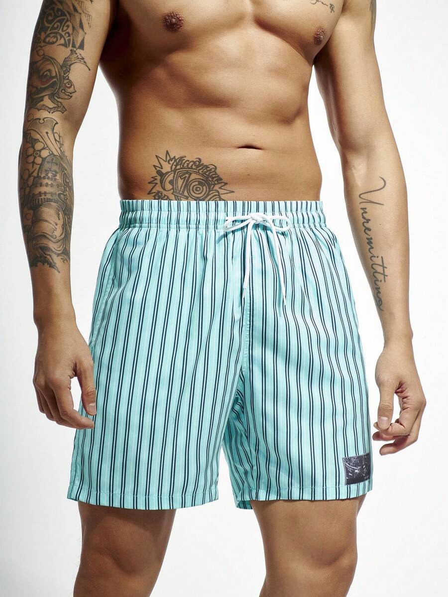 Manfinity Nam Khối màu Sọc Quần short đi biển Đối với Kỳ nghỉ - Nhiều màu - Xem 1