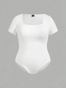 SHEIN EZwear 休闲简约大码女式方领夏季修身连体衣三件套 - 彩色 - 查看 7