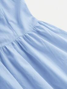 SHEIN 少女甜心頸綁帶和帝國腰綁帶假日中長款洋裝 - 淺藍色 - 查看 5