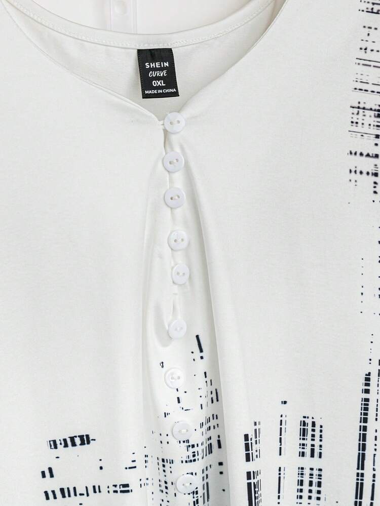 Plus Size Women'S Vintage Plaid Print Notched V-Neck Short Sleeve T-Shirt