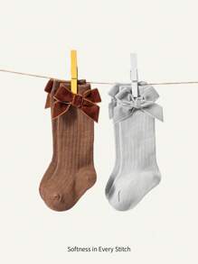 Cozy Pixies 2 pary Jednolity kolor Do kolan Skarpety Z Kokarda Detal Dla Niemowlęta