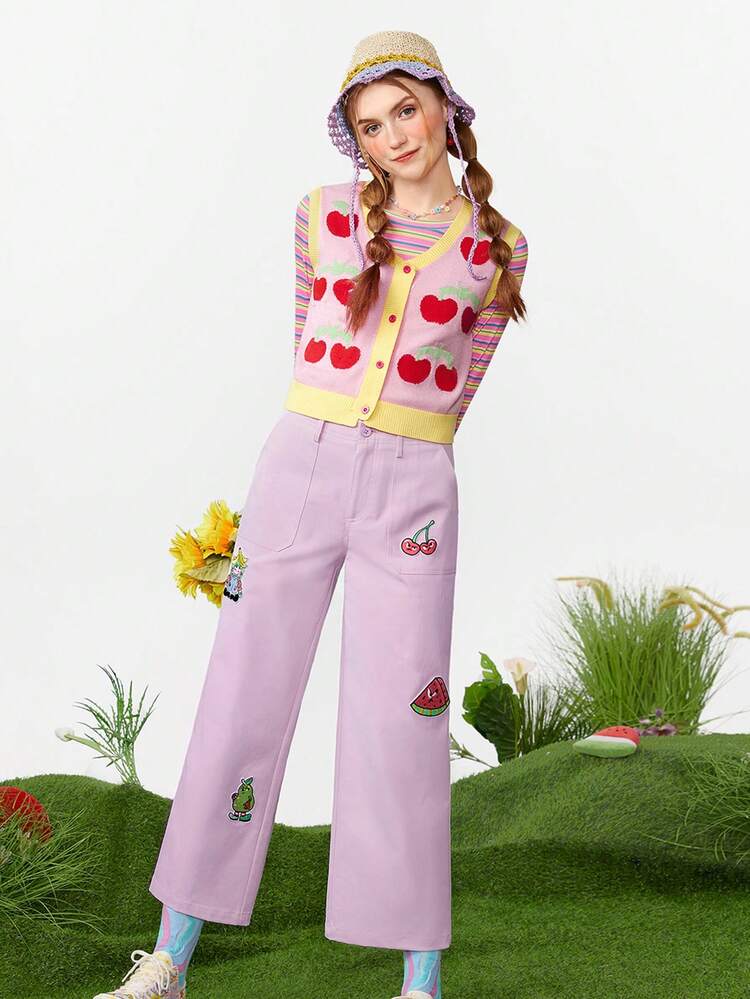 Women's Y2k Style Fruit Print Straight-Leg Pants