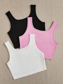 SHEIN EZwear 3 件女式水果刺绣短款背心，休闲合身度假海滩适合夏季、春假刺绣短款上衣可爱短款上衣夏季短款上衣短款背心水果刺绣短款上衣 - 彩色 - 查看 2