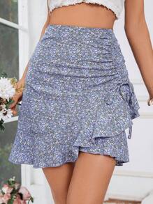 SHEIN VCAY 女性時尚多才多藝的夏季腰帶褶邊裙 - 彩色 - 查看 1