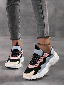 Women's Stylish Mesh Sneakers - Lace Up Platform Chunky Sneakers With Breathable Thick Soles For Comfort!