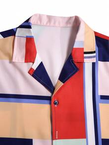 Manfinity Homme Bộ áo sơ mi ngắn tay và quần short họa tiết hình học cho nam mùa hè - Nhiều màu - Xem 4