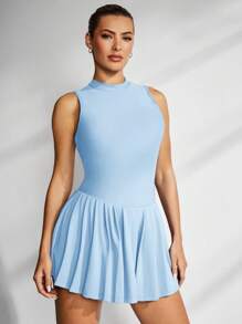 VARSITIE Sports Tennis Basic  Chest Cup&Pleated   With DRESS - Baby Blue - View 5