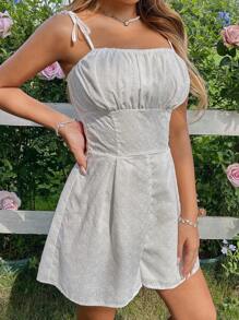 SHEIN Unity Bộ áo liền quần thường ngày có dây đai thêu hoa rực rỡ mùa hè dành cho nữ - trắng - Xem 3